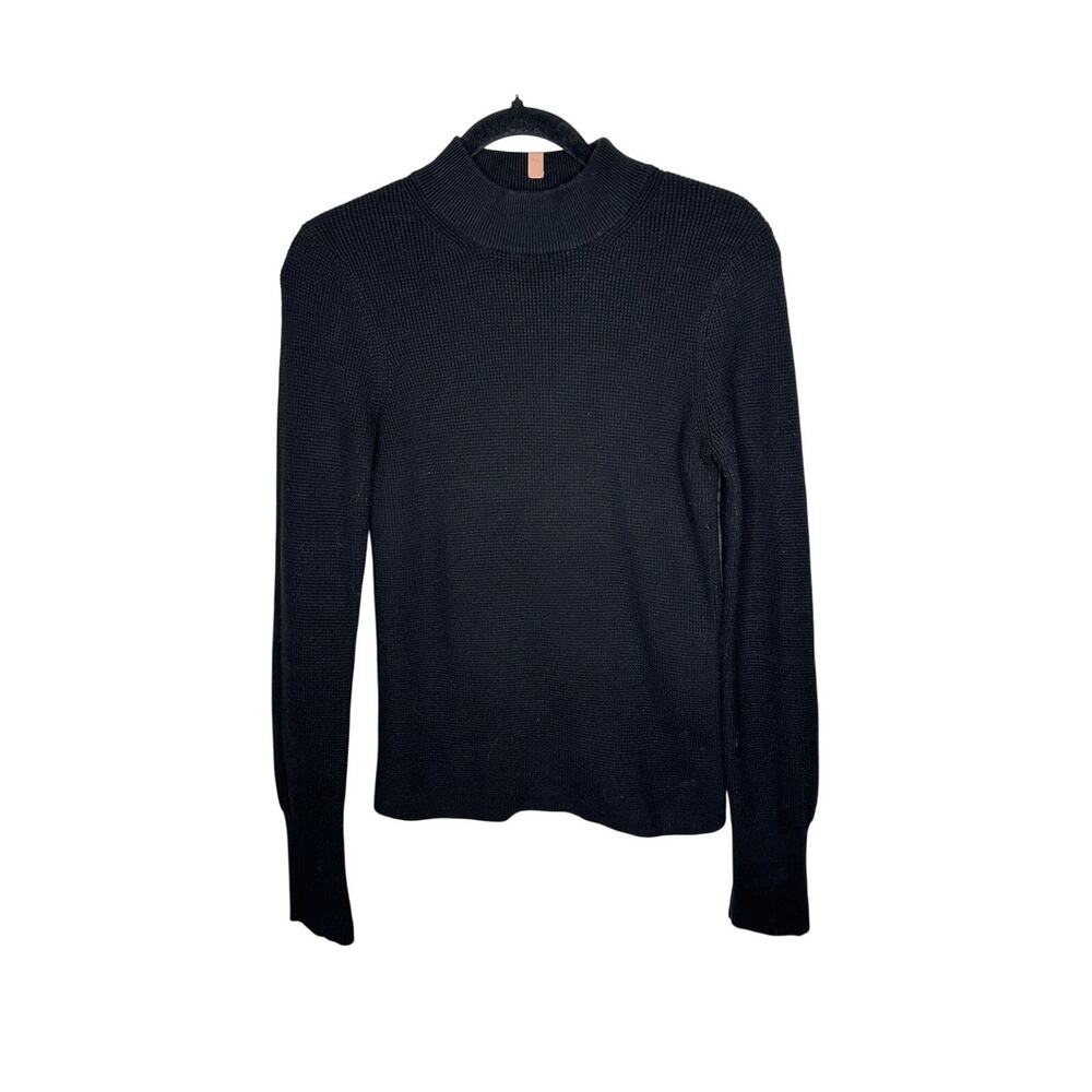 Lunya Cottonsilk Waffle Mock Turtleneck Sweater Women S Black Silk Blend Top EUC